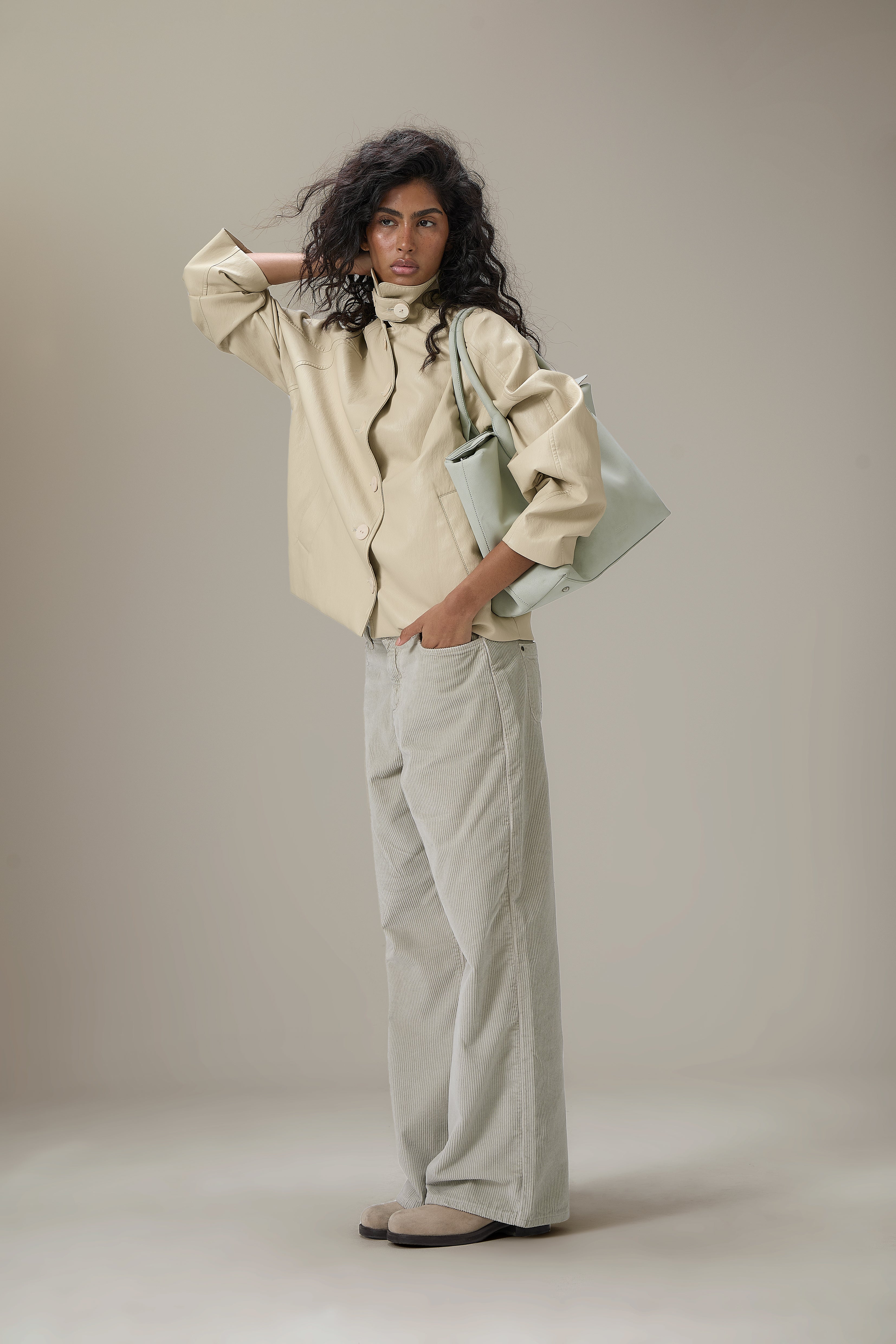 Hollies Classic Faux Leather Jacket in Sand